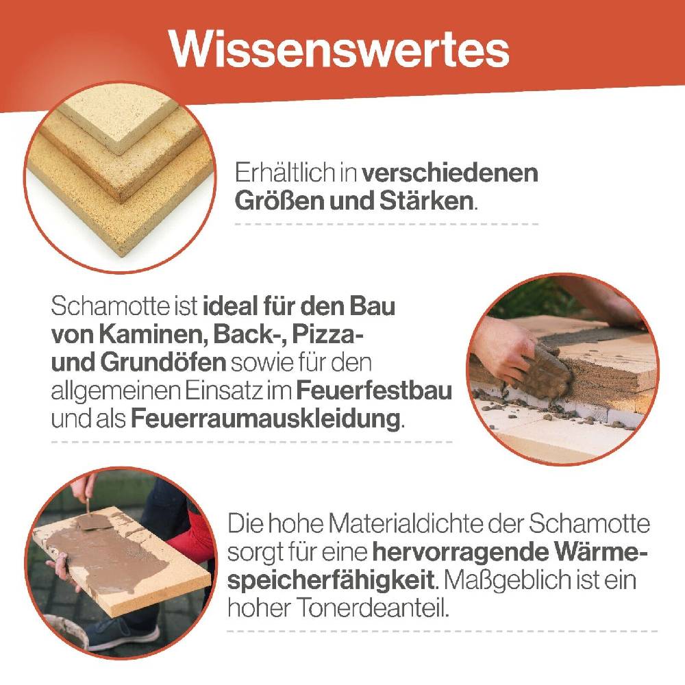 Feuerfest123 Schamottsteine Schamottplatten Schamotteplatte | Für Kamin, Ofen [Feuerfest 123] Begrenztes Angebot