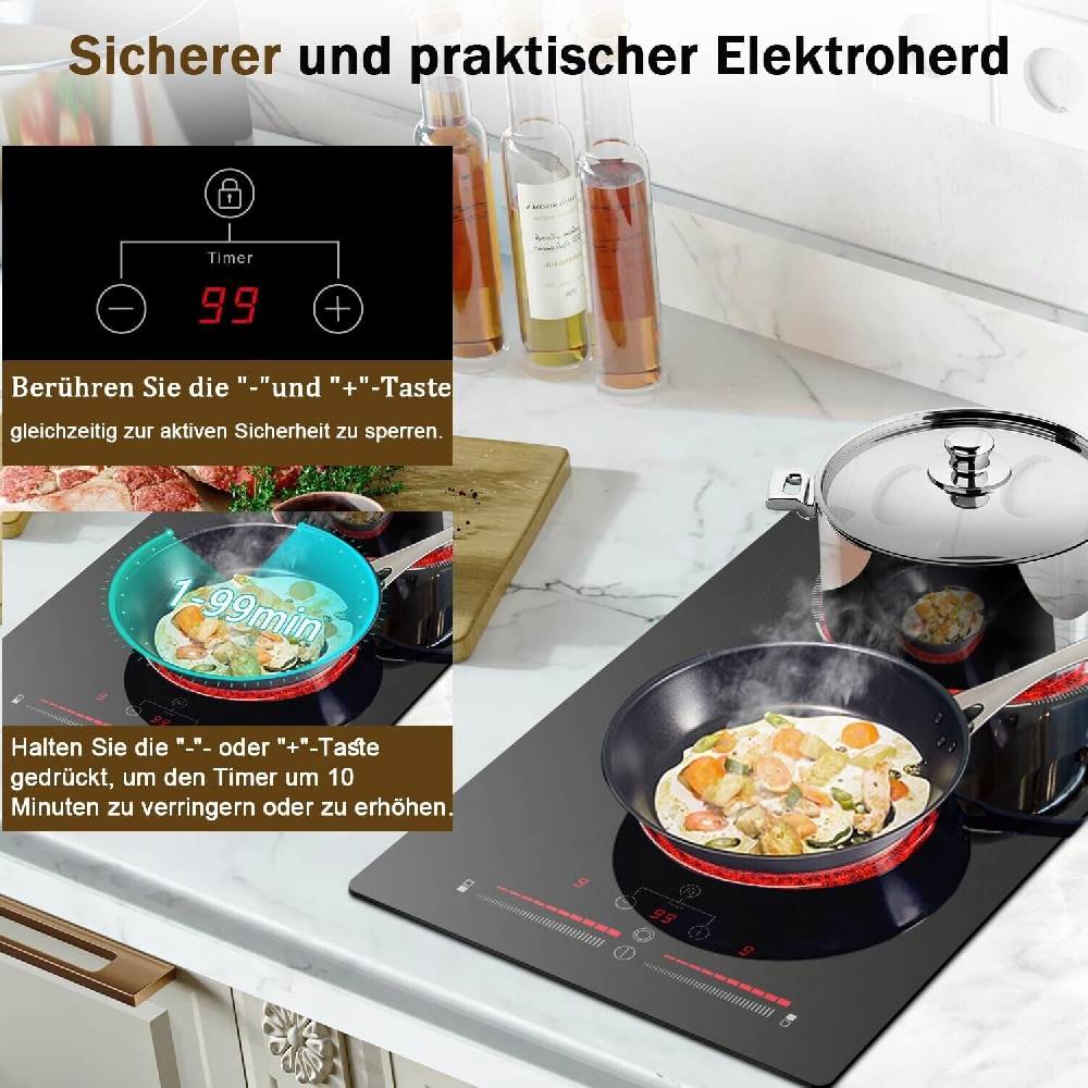 Pertrion Shop Kochfeld Doppel Einbau & Arbeitsplatte Kochplatte 3200 Watt Glas 2 Kochzonen Online Shopping