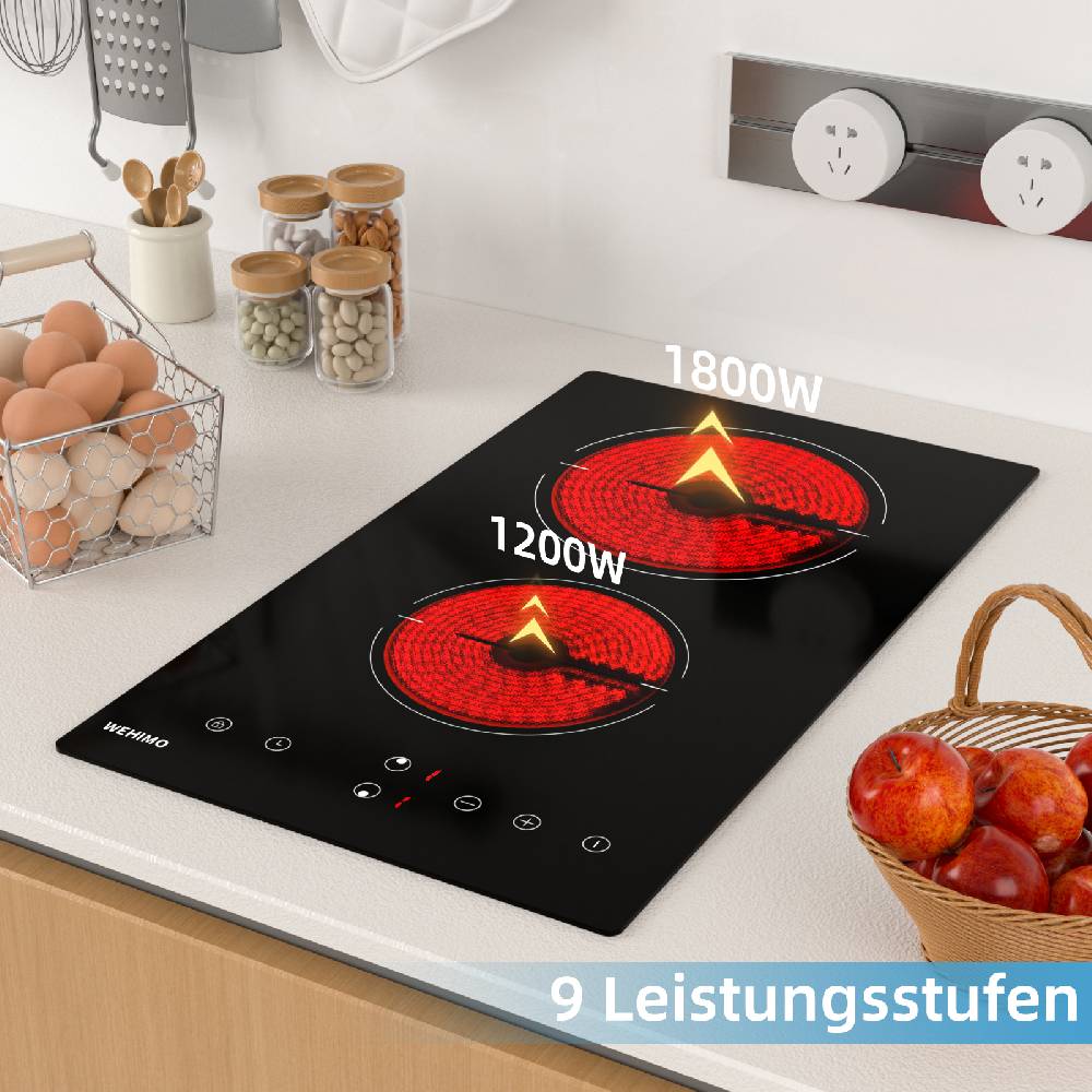 qianmia01 30cm Glaskeramik Kochfeld 2 Platten Rahmenlos Timer TouchControl Einbau 3000W DE Räumungsverkauf