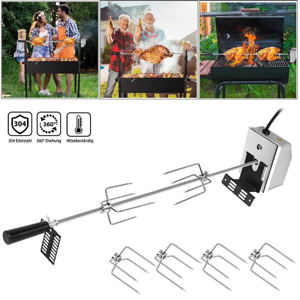 Haojia BBQ Rotisserie Drehspieß Grillspieß mit Motor 117 cm Drehspiess 4 Fleischnadel*
