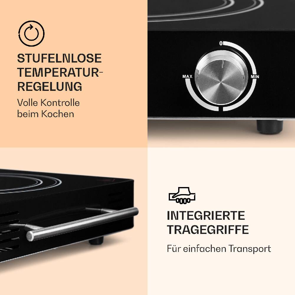 klarstein.deutschland Doppel Halogen Kochfeld 2 Platten 3000 W Glaskeramik portabel Herdplatte Schwarz Begrenzte Freigabe