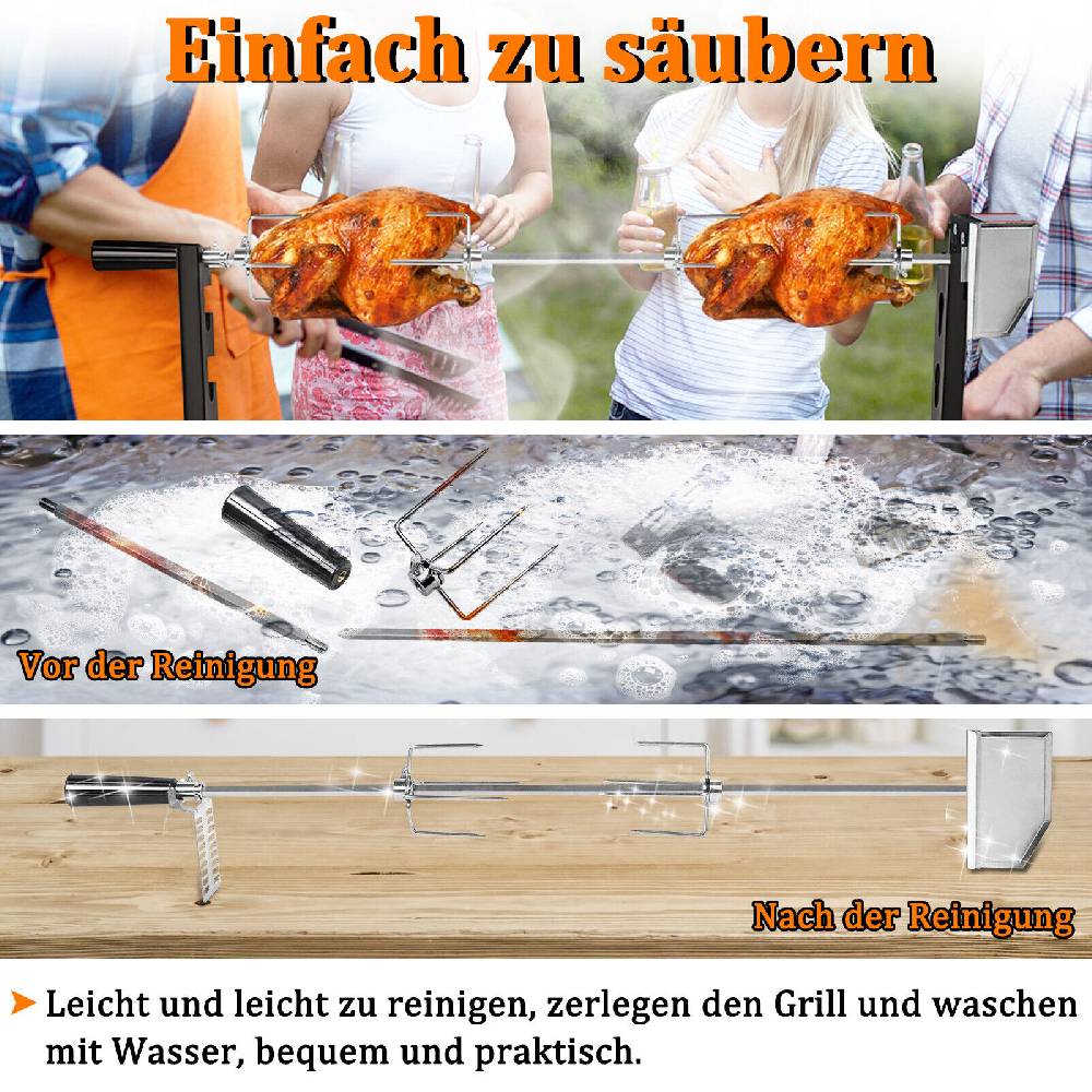 ming_may_trading 117cm BBQ Drehspieß Grillspieß mit Motor für Rotisserie Gasgrill Edelstahl Beste Riesige Rabatte
