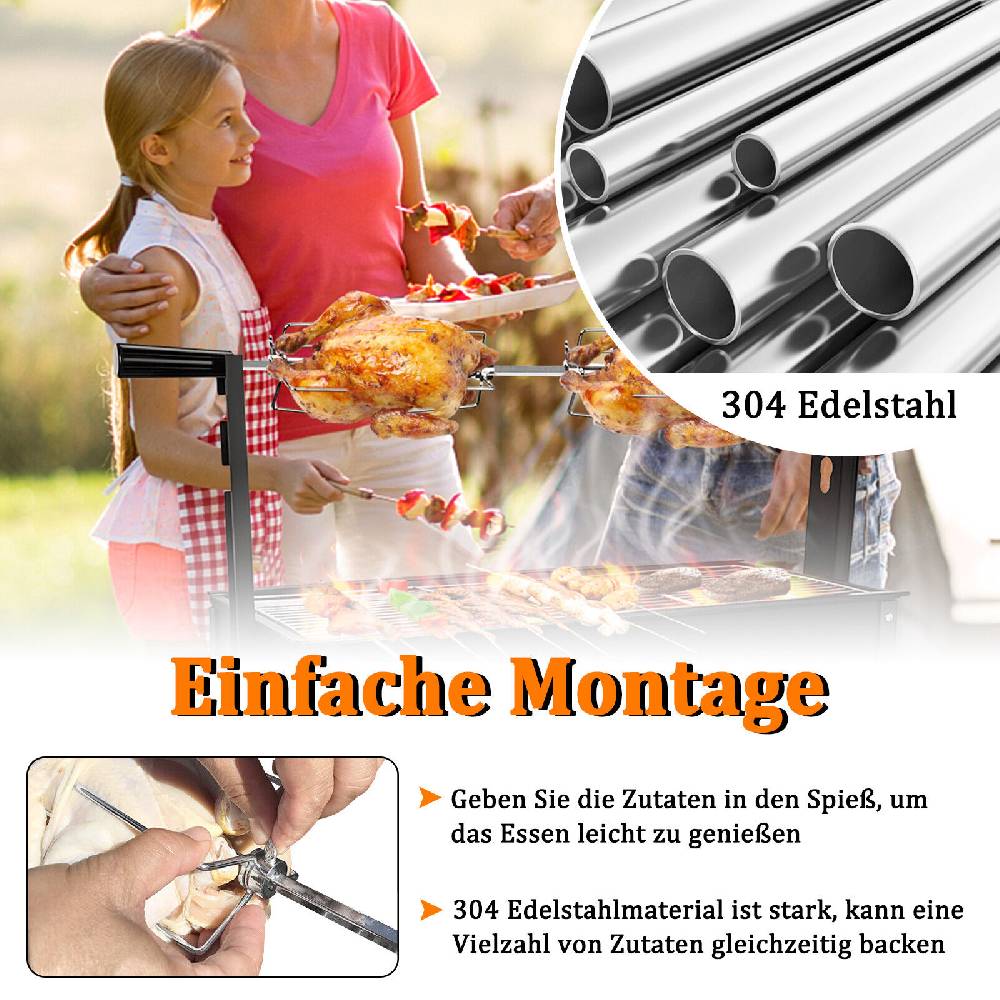 ming_may_trading 117cm BBQ Drehspieß Grillspieß mit Motor für Rotisserie Gasgrill Edelstahl Beste Riesige Rabatte