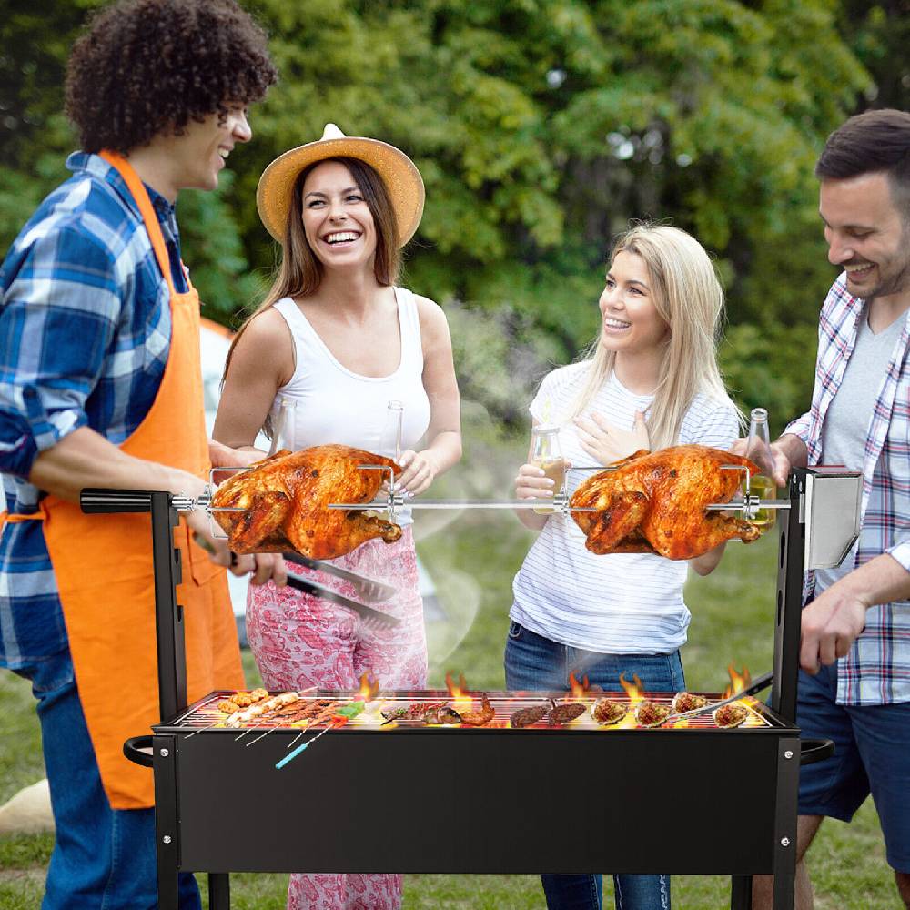 ming_may_trading 117cm BBQ Drehspieß Grillspieß mit Motor für Rotisserie Gasgrill Edelstahl Beste Riesige Rabatte