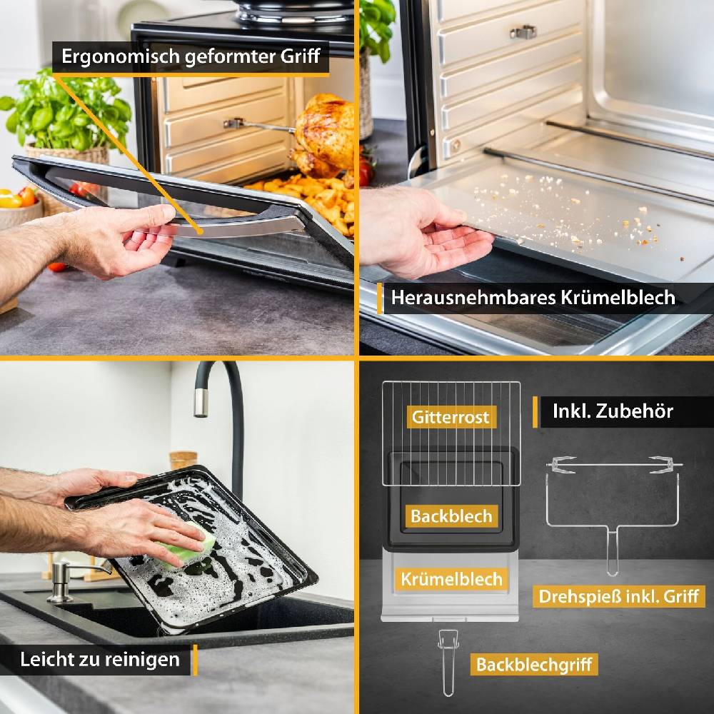 TZS First Austria Minibackofen 2in1 mit Kochplatte 60L Umluft Mini Ofen Toastofen Pizzaofen Begrenzt auf 3 Tage