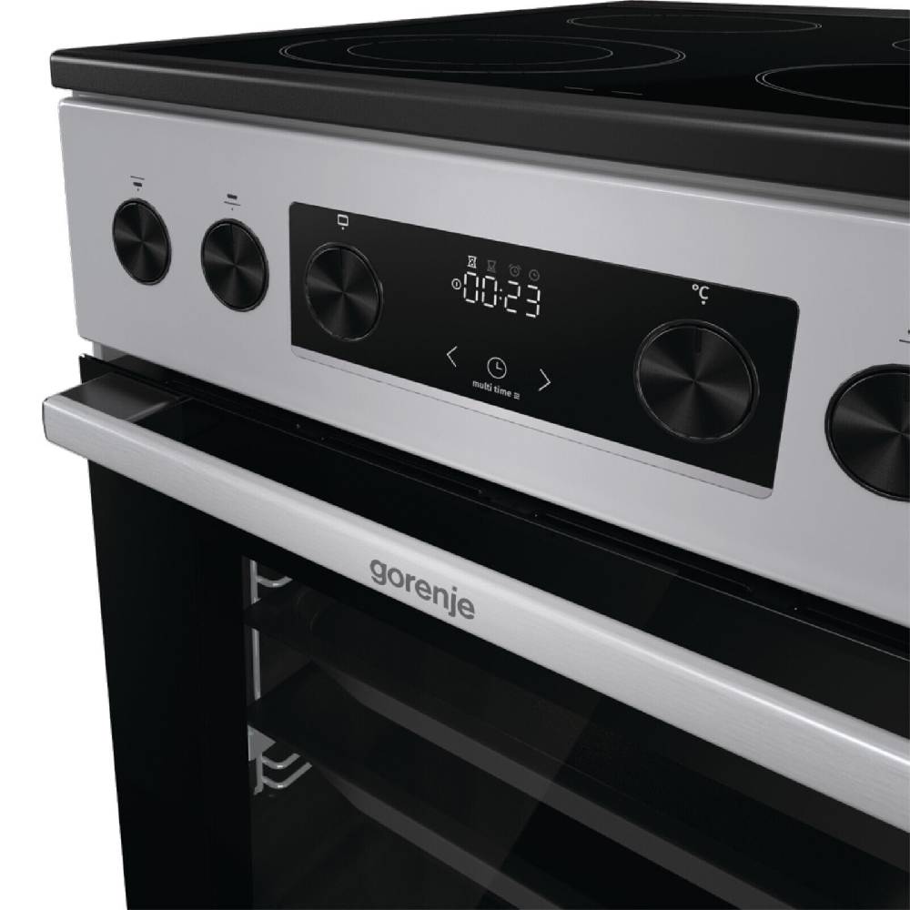 aruh_vertrieb Gorenje 50cm Standherd Elektro Backofen Kochfeld 1fach Teleskopauszug 70L Silber Verkauf