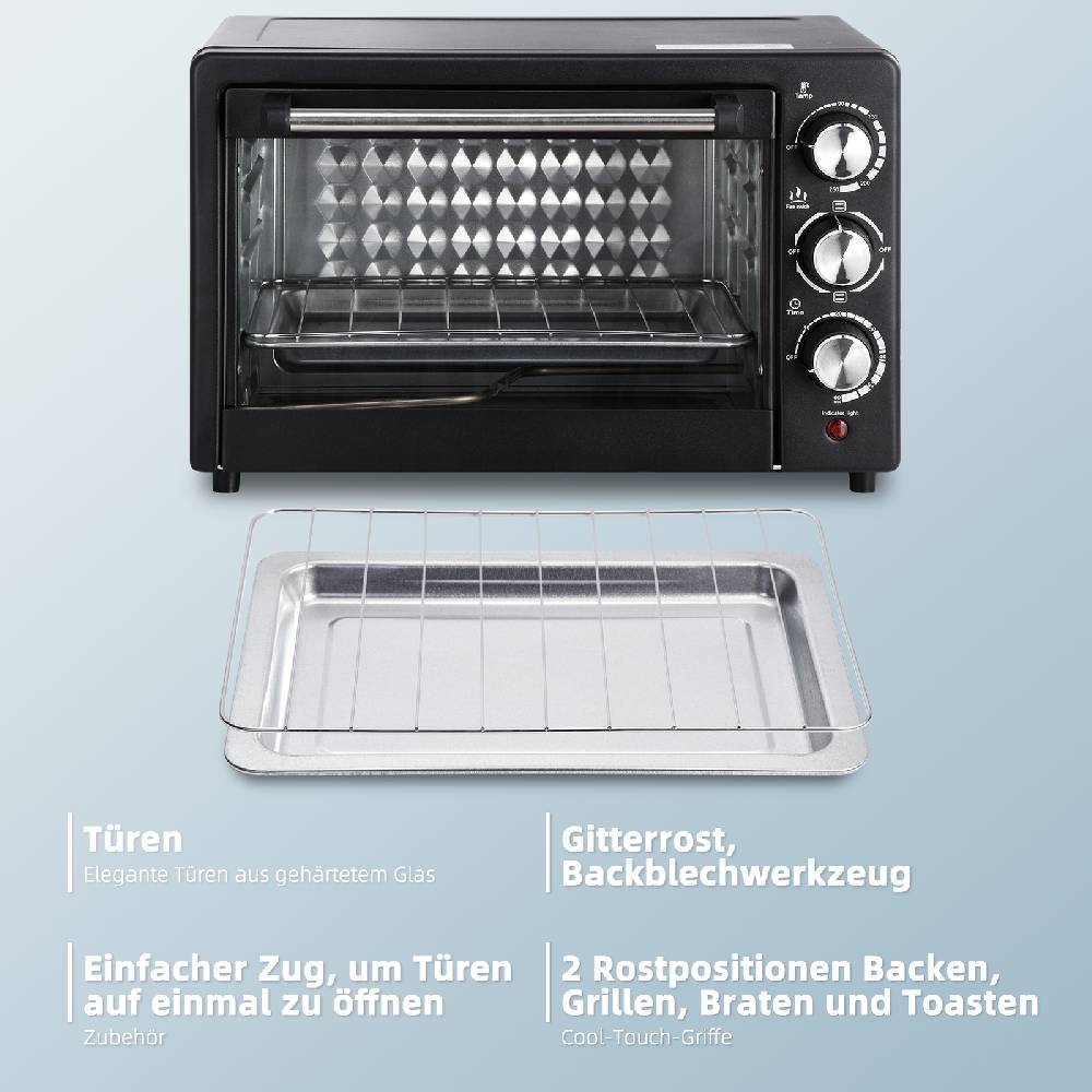 levsay 3in1 Minibackofen Kleiner Backofen 22 Liter Pizzaofen Minibackofen 1300 Watt Limitierter Zeitrabatt