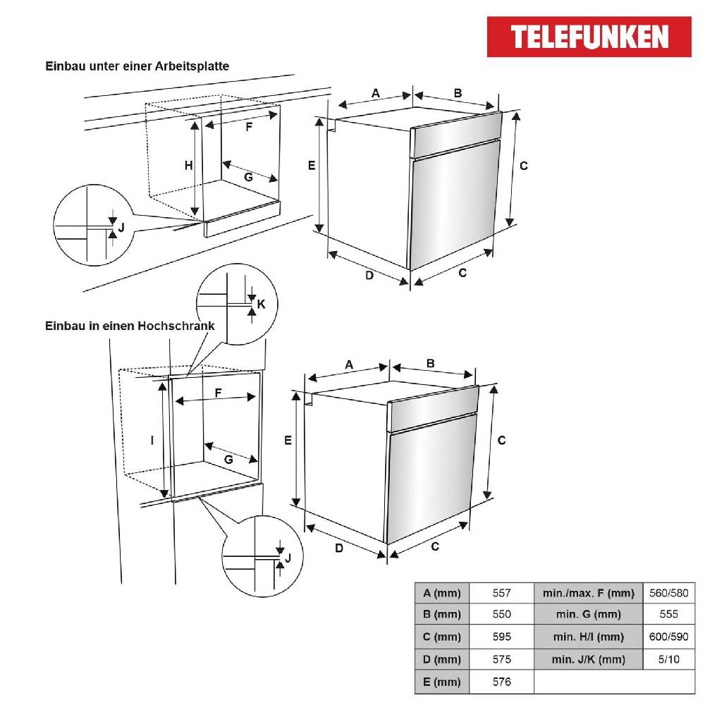 We Will Shop U Telefunken Backofen Autark Einbaubackofen 60 cm Ofen Herd Einbau Edelstahl Oven Großer Ausverkauf