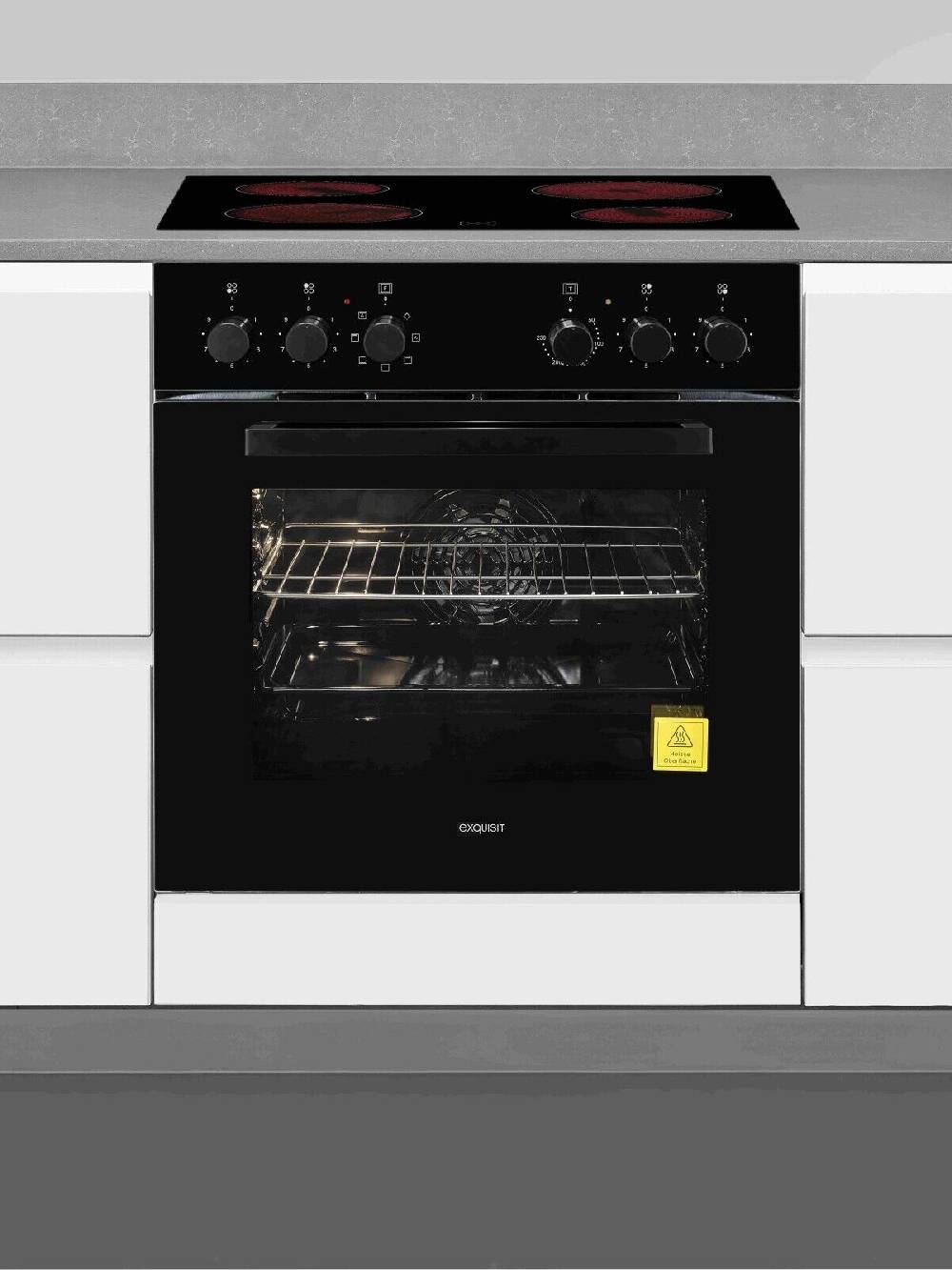 dealforless-shop Exquisit Herdset Backofen Umluft Glaskeramikkochfeld rahmenlos Einbau Schwarz Begrenztes Angebot