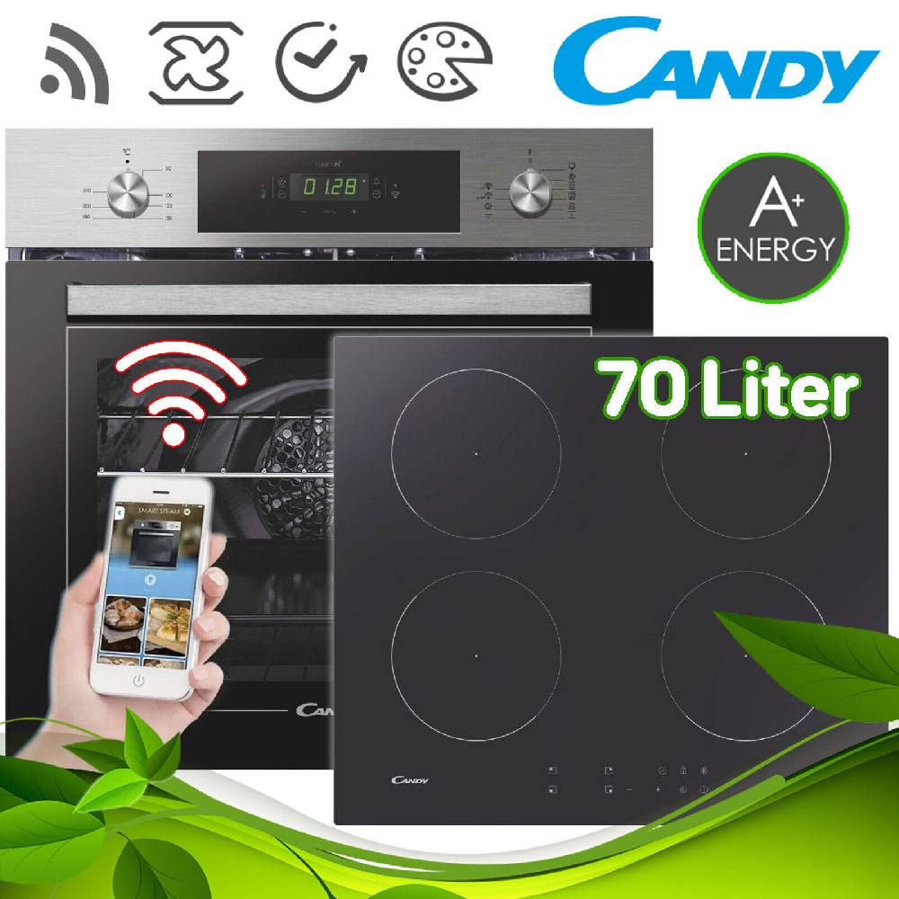 aruh_vertrieb Candy Backofen Kochfeld Induktion SET AUTARK WiFi Grill Edelstahl Display Touch
