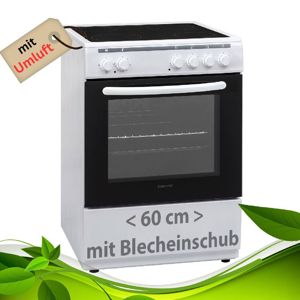 aruh_vertrieb Standherd 60cm Elektro Backofen Glaskeramik Kochfeld Umluft freistehend Weiß