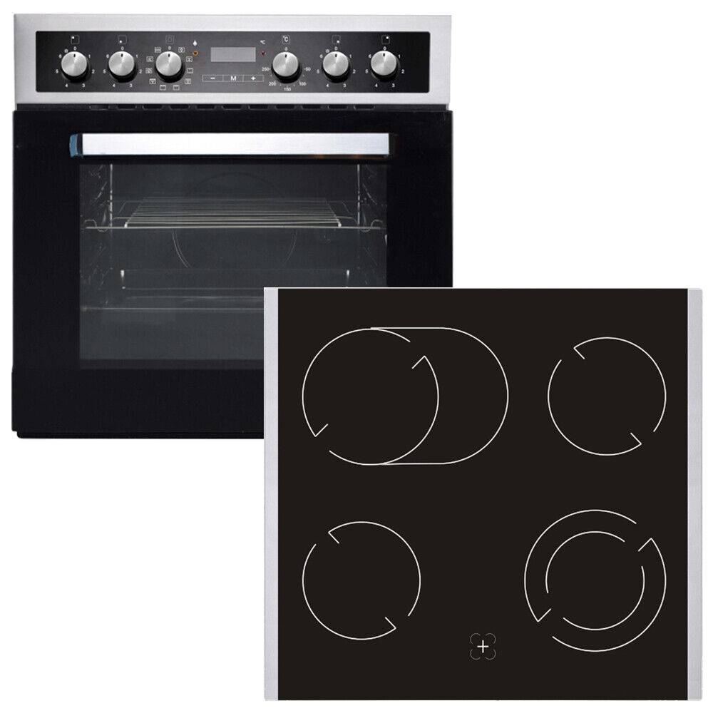 aruh_vertrieb Herdset Backofen Edelstahl Glaskeramik Kochfeld Einbau Herd Set Elektro Auszug Tiefpreis