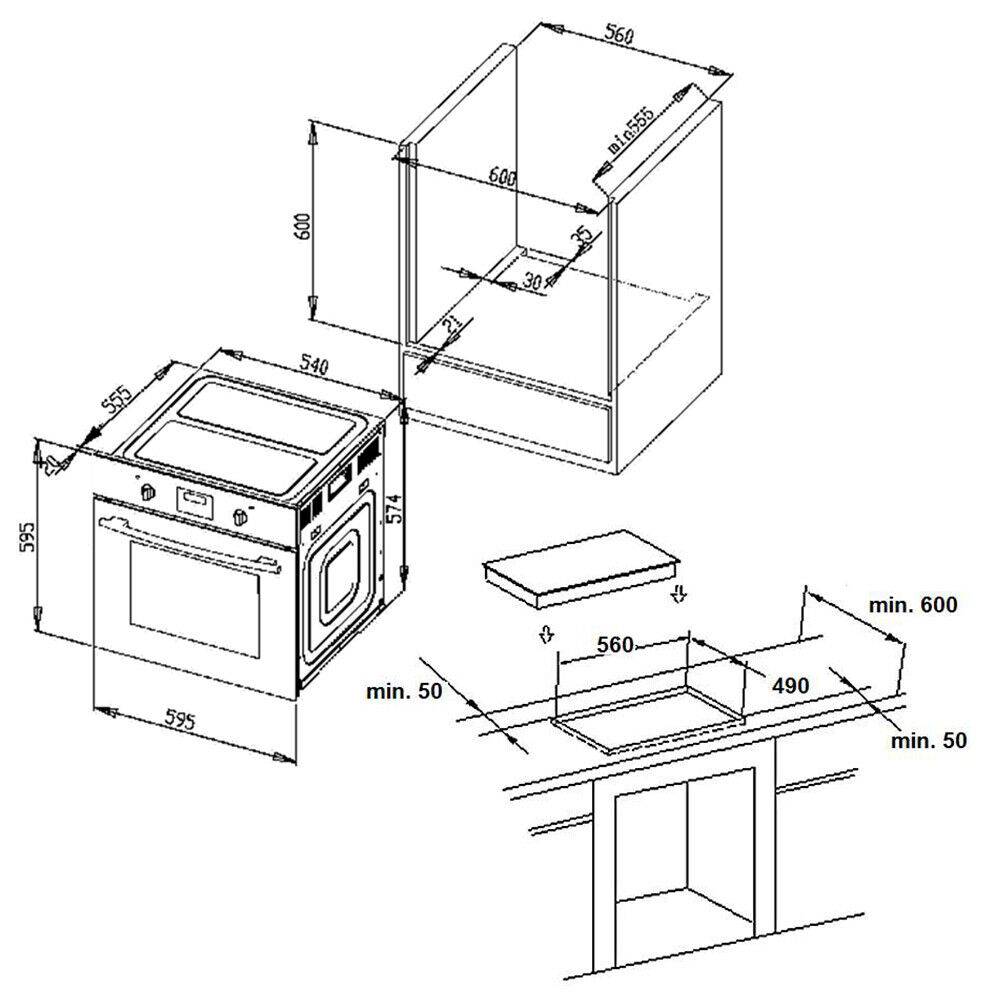 aruh_vertrieb Herdset Backofen Edelstahl Glaskeramik Kochfeld Einbau Herd Set Elektro Auszug Tiefpreis