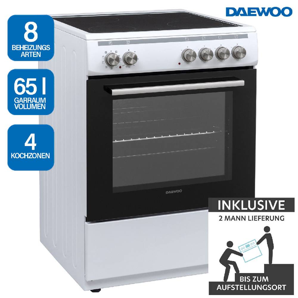 ROTCOM Deutschland Standherd 65L 8 Beheizungsarten Glaskeramik-Kochfeld Daewoo F6EV22WL2DE 2ML