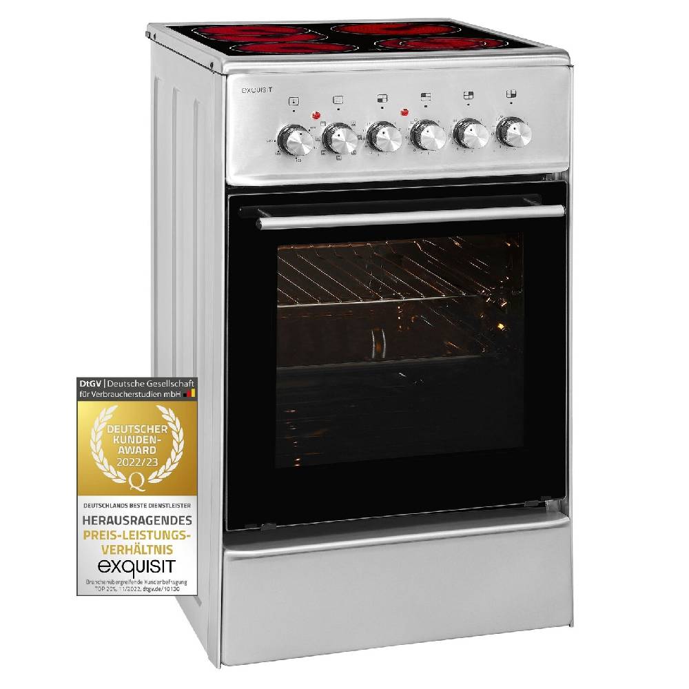Exquisit Direkt Exquisit ECM 8-4 BZ Inox Elektro-Standherd | Glaskeramik | Bräter-/Zweikreiszone