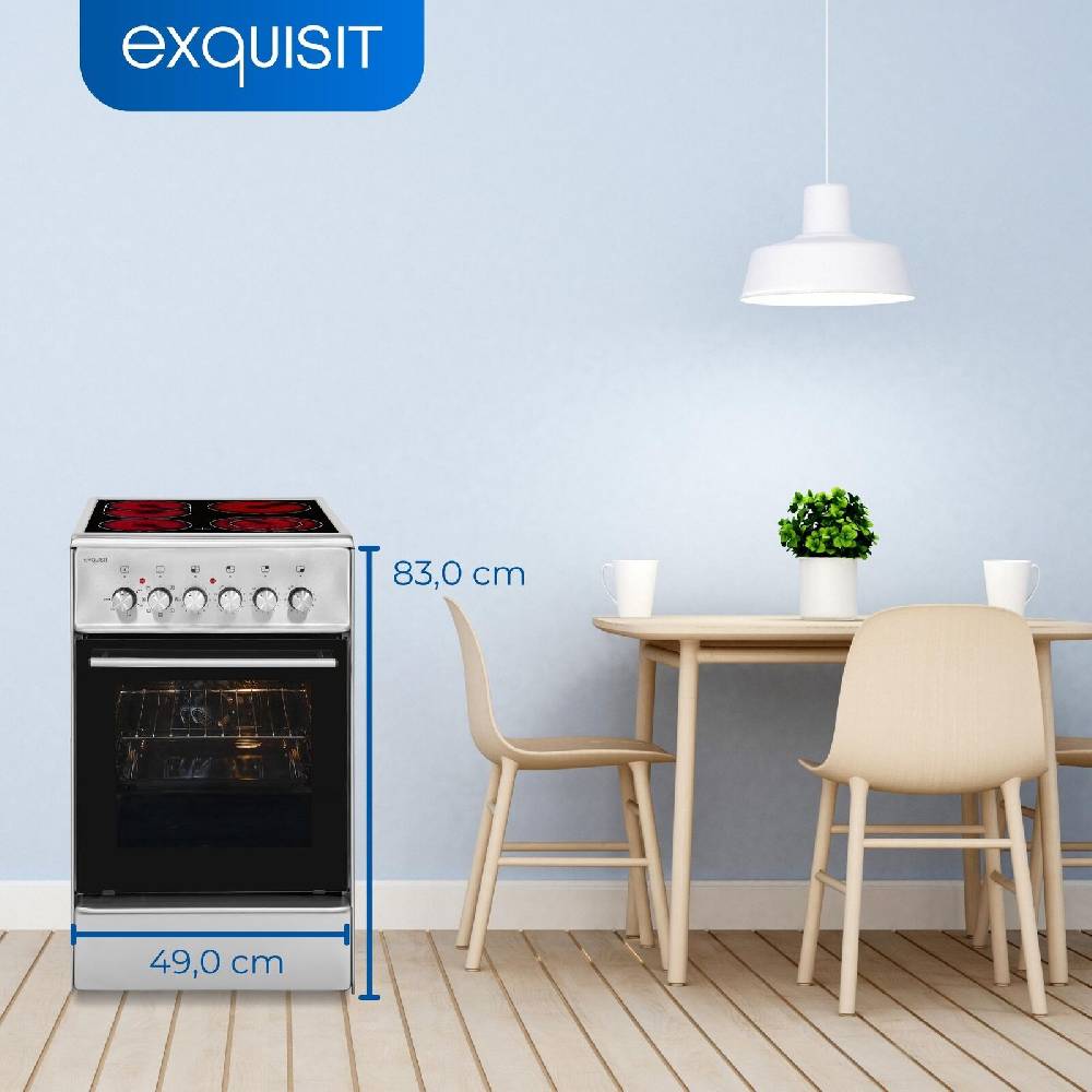 Exquisit Direkt Exquisit ECM 8-4 BZ Inox Elektro-Standherd | Glaskeramik | Bräter-/Zweikreiszone Letzte 3 Tage