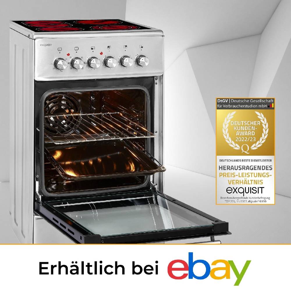 Exquisit Direkt Exquisit ECM 8-4 BZ Inox Elektro-Standherd | Glaskeramik | Bräter-/Zweikreiszone Letzte 3 Tage