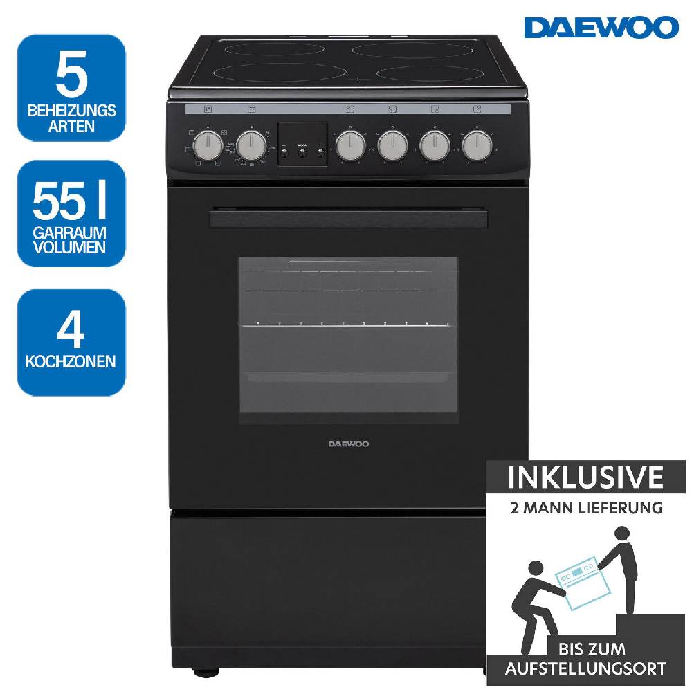 ROTCOM Deutschland Standherd 55 L 5 Beheizungsarten Glaskeramik-Kochfeld Daewoo F5EV15BL1DE 2ML
