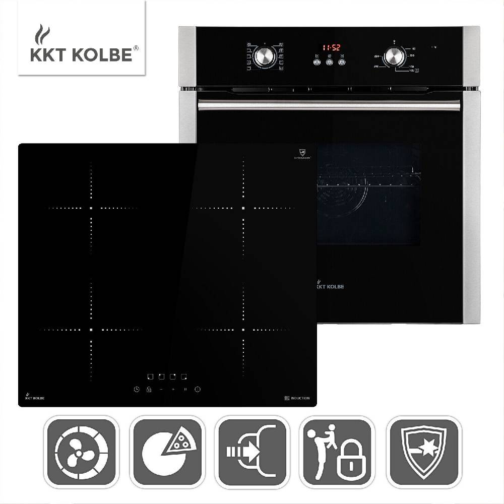 KKT-KOLBE Autarkes Herdset: 60cm Einbaubackofen + 59cm Induktionskochfeld Grill Heißluft