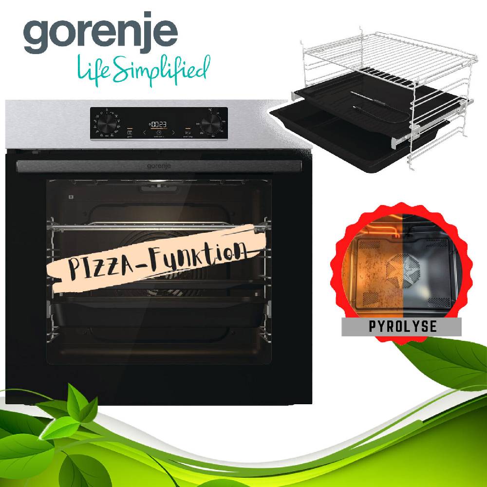 aruh_vertrieb Gorenje Einbau Backofen Pyrolyse Autark Pizza Grill Edelstahl 1-fach Auszug Herd