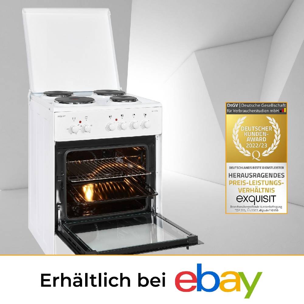 Exquisit Direkt Exquisit Elektro-Standherd EH 10.6-4 | Ober-/ Unterhitze | Blitzkochplatte Fabrikverkauf