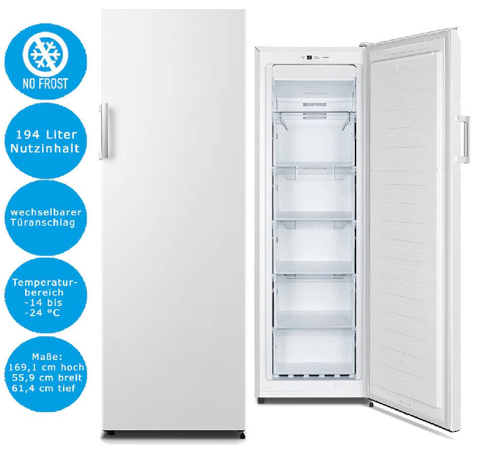 dealforless-shop NoFrost Gefrierschrank weiß 170 x 56 cm EEK E Eisschrank Geratek