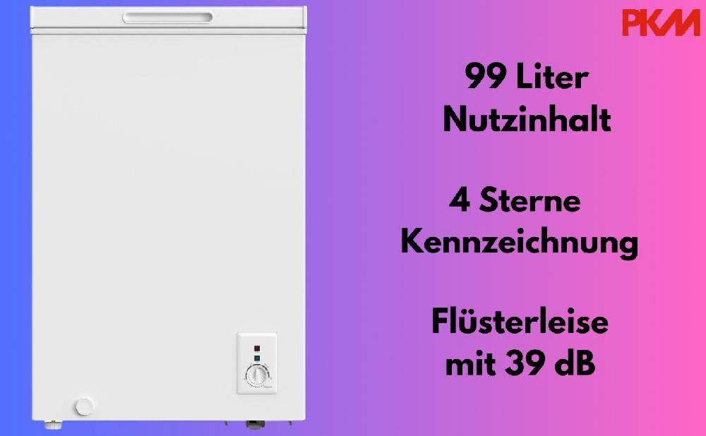 kuechexxl PKM Gefriertruhe GT100E 99 L Weiß Nur 39 dB Freistehend Schnellgefrieren Zeitbegrenzte Promotion