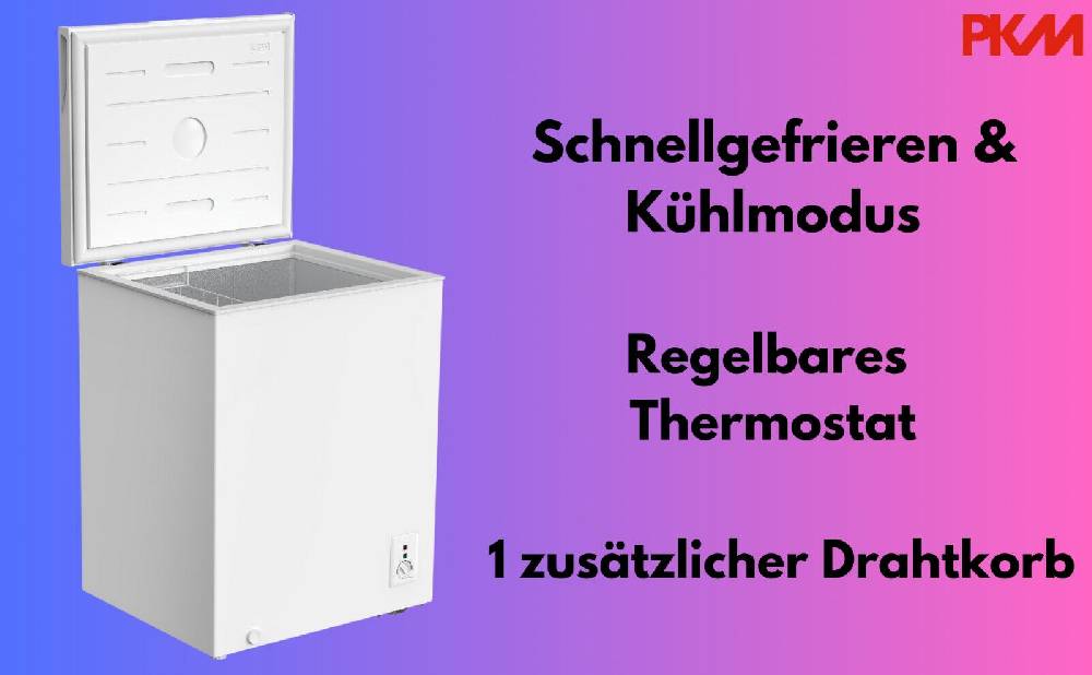 kuechexxl PKM Gefriertruhe GT100E 99 L Weiß Nur 39 dB Freistehend Schnellgefrieren Zeitbegrenzte Promotion