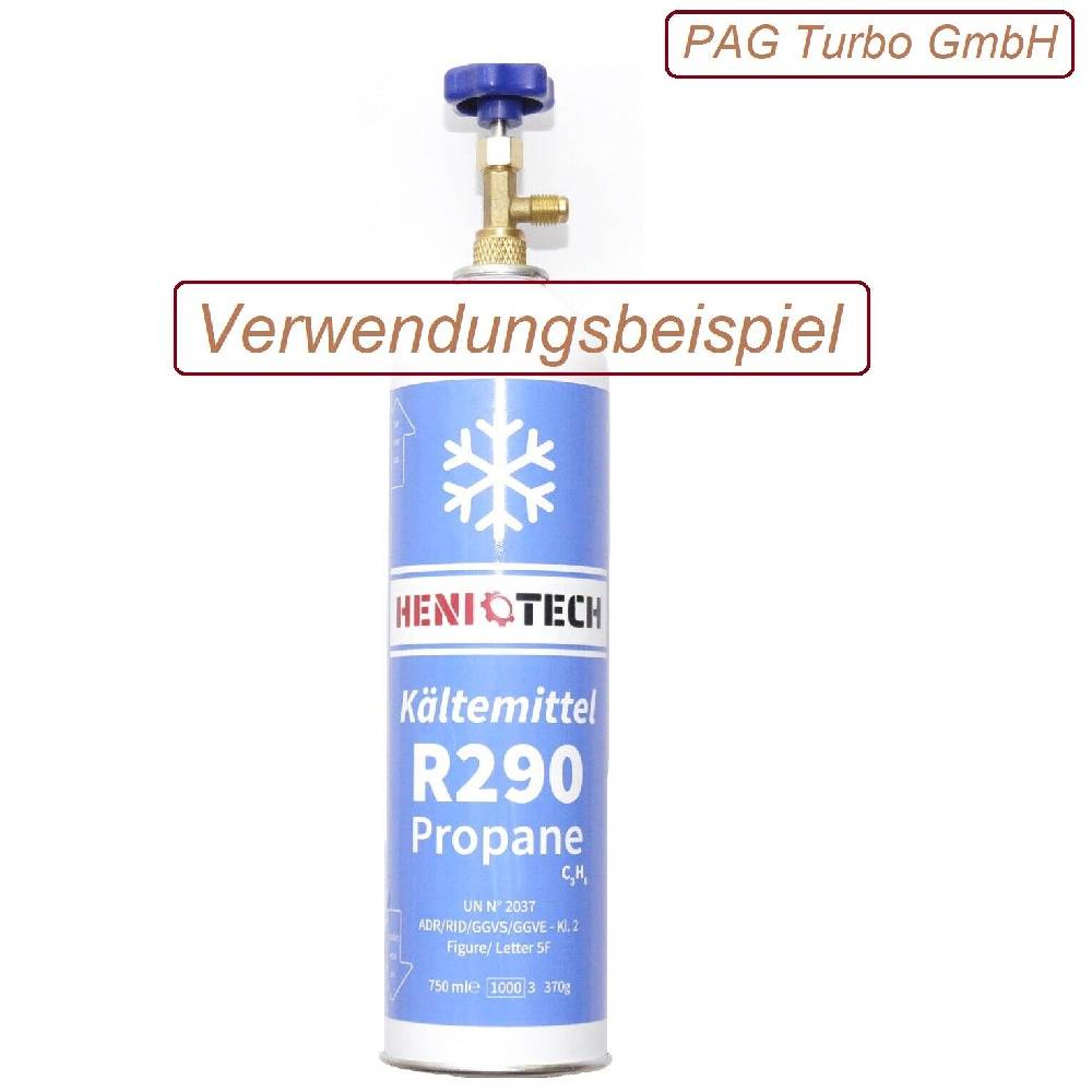 PAG Turbo GmbH Heniotech Kältemittel R290 - 370G / 750ml Propan Einwegdose optional Eckventil Bis zu 60% Rabatt