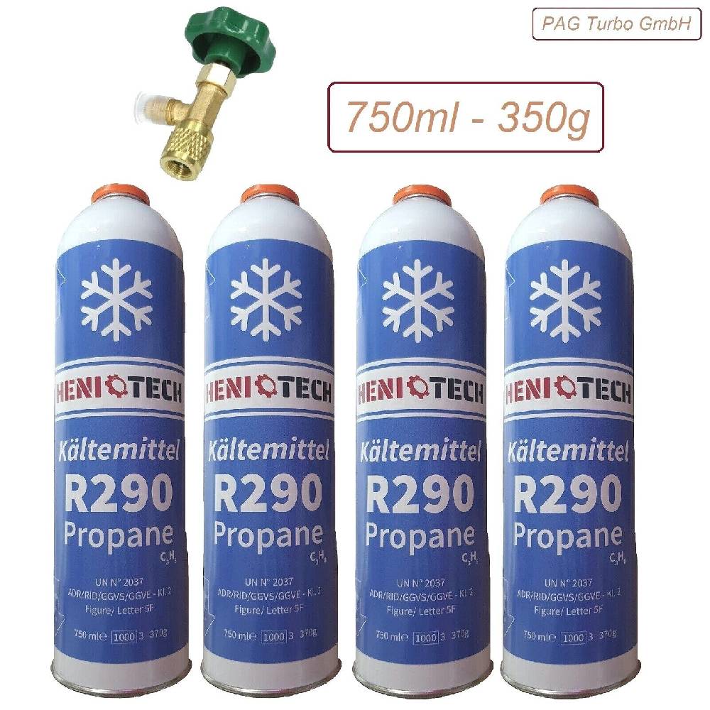 PAG Turbo GmbH Heniotech Kältemittel R290 - 370G / 750ml Propan Einwegdose optional Eckventil Bis zu 60% Rabatt