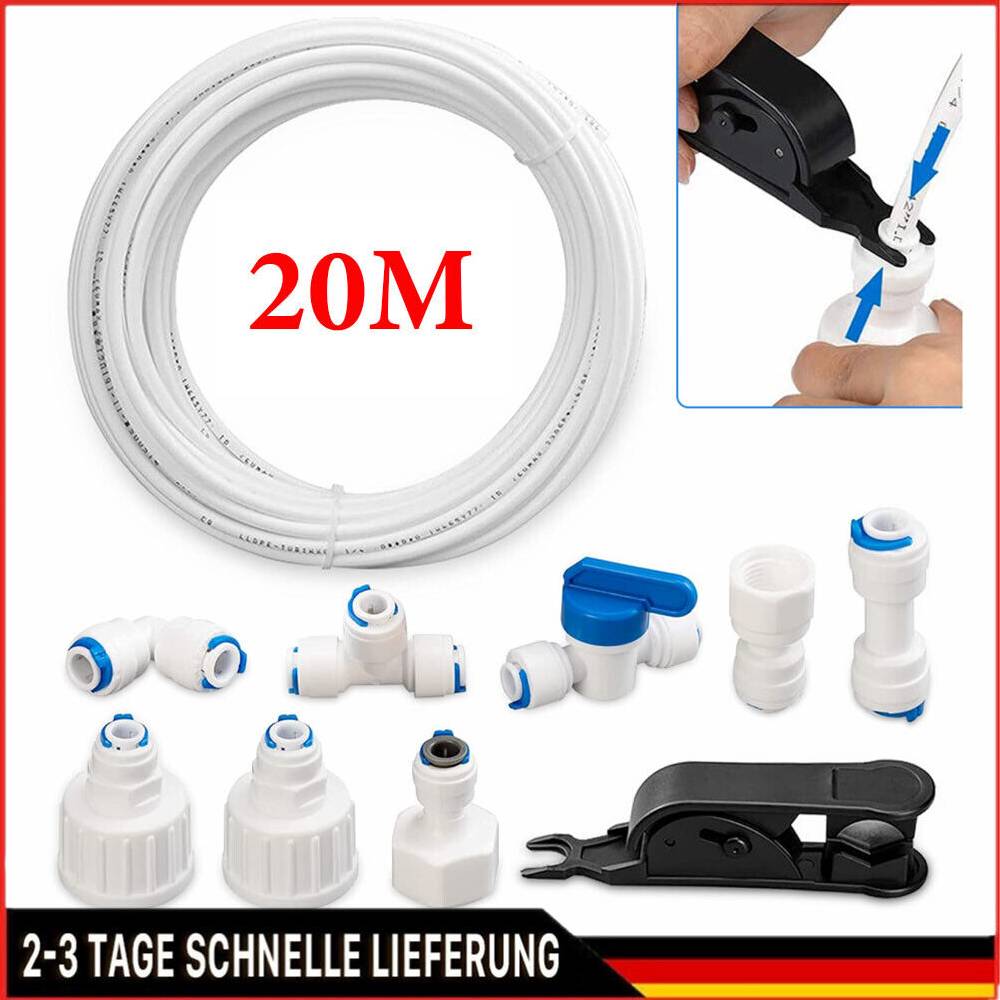 enjoygifts520 20m Wasserschlauch 1/4" Wasserzulaufleitung Set Anschluss-Set für Kühlschrank DE