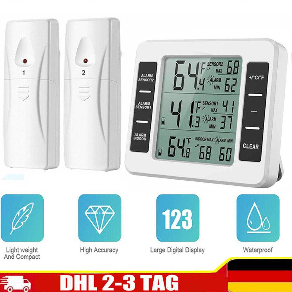littleloaves Funk Digital Kühlschrank Thermometer Gefrierschrank Temperatur + 2 Sensor Alarm