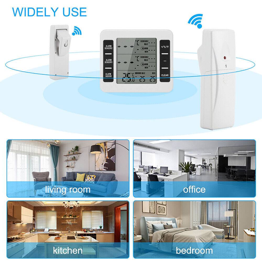 littleloaves Funk Digital Kühlschrank Thermometer Gefrierschrank Temperatur + 2 Sensor Alarm Verkauf
