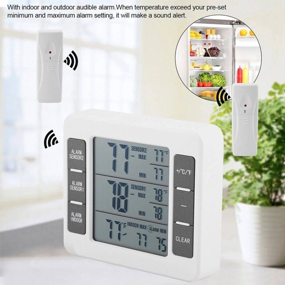 littleloaves Funk Digital Kühlschrank Thermometer Gefrierschrank Temperatur + 2 Sensor Alarm Verkauf