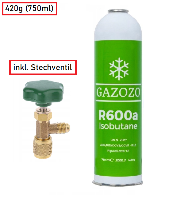 hellesonne123 Kältemittel R600a 750ml optional Entnahme Stechventil