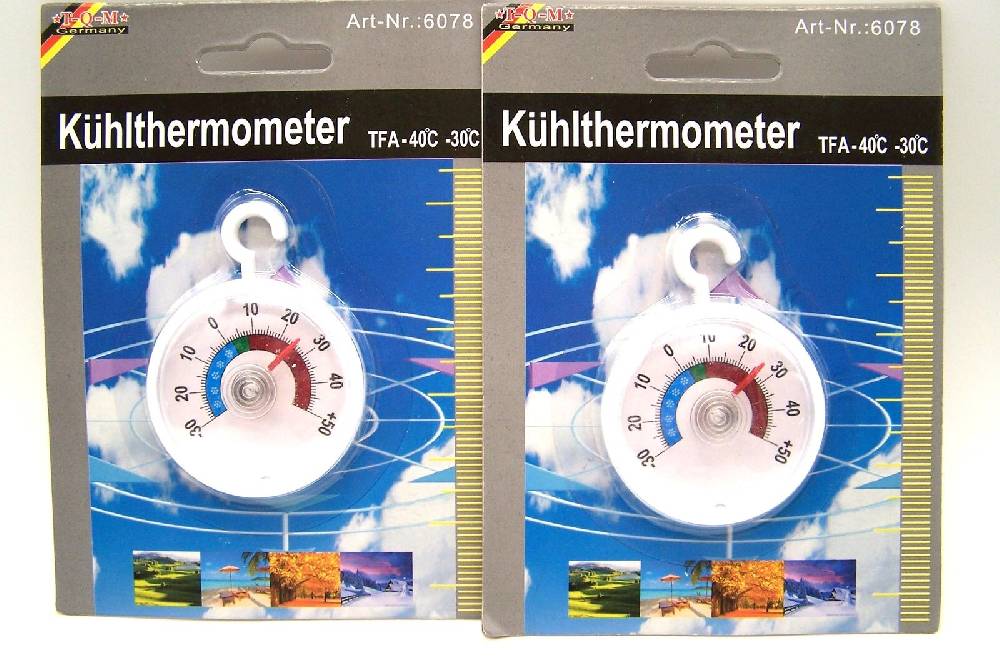 kleinteileLeutner Kühlschrank - Tiefkühlschrank - Thermometer, 2 Stück zum hängen rund Kunststoff