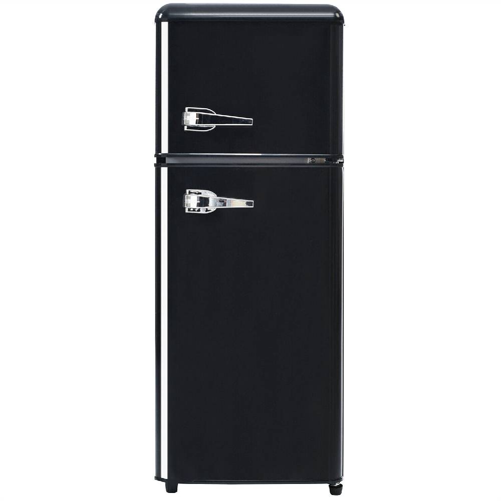 LuxeLiving_Shop Kühl Gefrierkombination LED Kühlschrank Kombi 106 cm 92 L Retro Design Schwarz