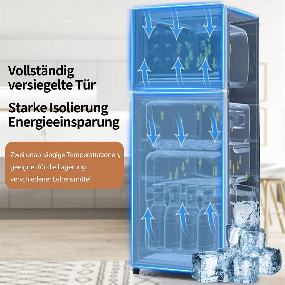 LuxeLiving_Shop Kühl Gefrierkombination LED Kühlschrank Kombi 106 cm 92 L Retro Design Schwarz Vatertagsangebot