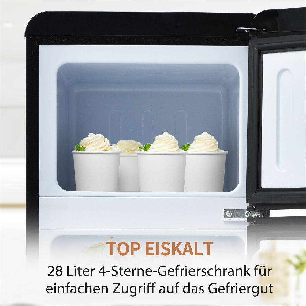 LuxeLiving_Shop Kühl Gefrierkombination LED Kühlschrank Kombi 106 cm 92 L Retro Design Schwarz Vatertagsangebot