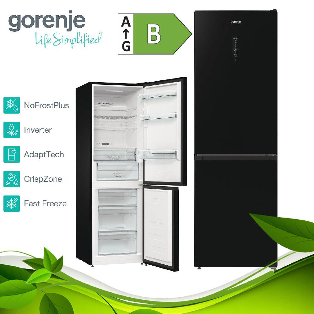 aruh_vertrieb Gorenje Kühl Gefrierkombination NoFrost Plus freistehend Kühlschrank Schwarz LED