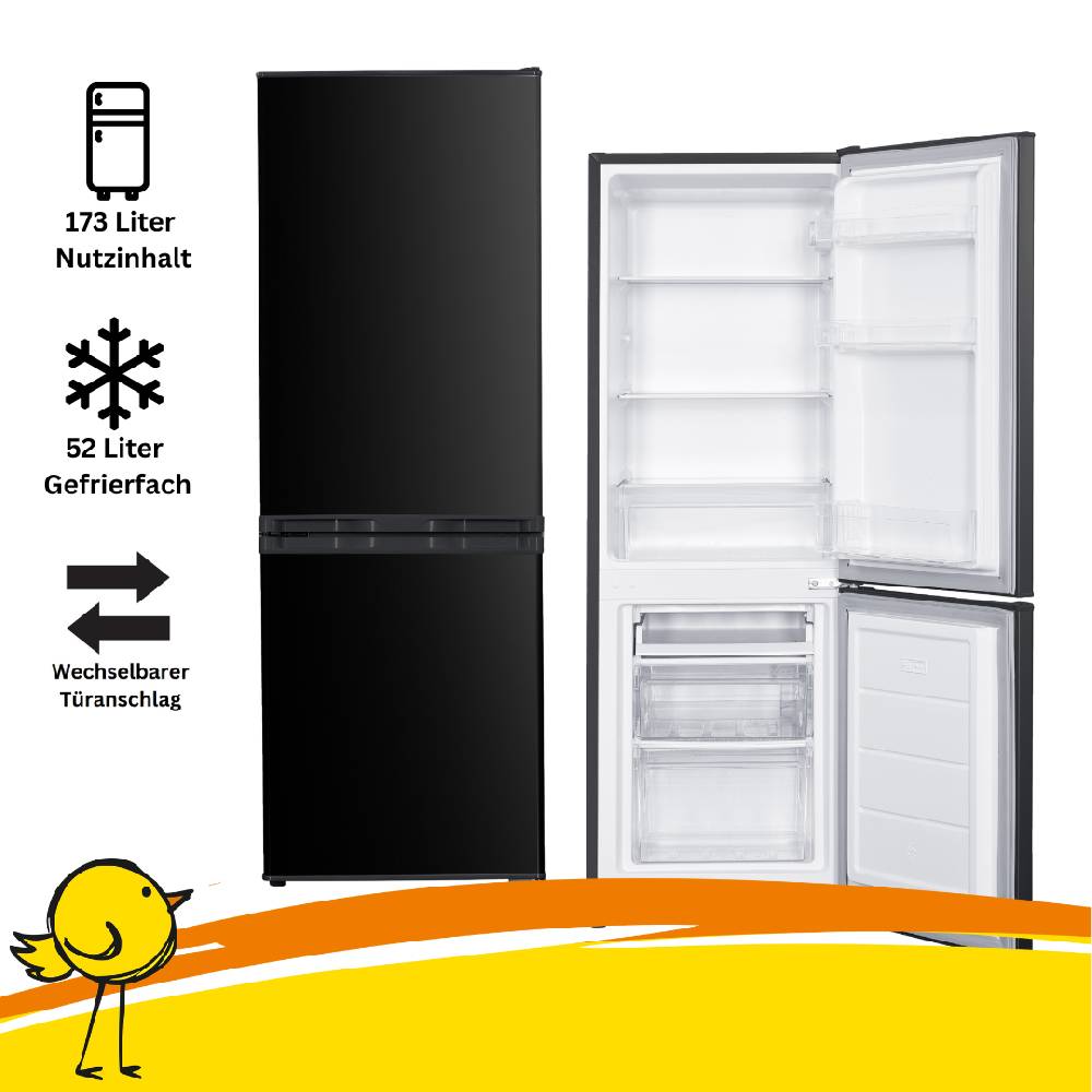 Homebird24 GERATEK Kühl-Gefrierkombination KG1200B, 173 Liter , schwarz, 4* Gefrierfach