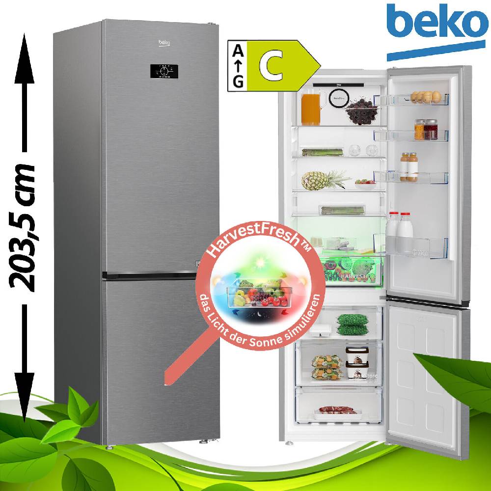 aruh_vertrieb Beko Kühl Gefrierkombination NoFrost Kühlschrank 203,5 cm Edelstahl Optik 355 L