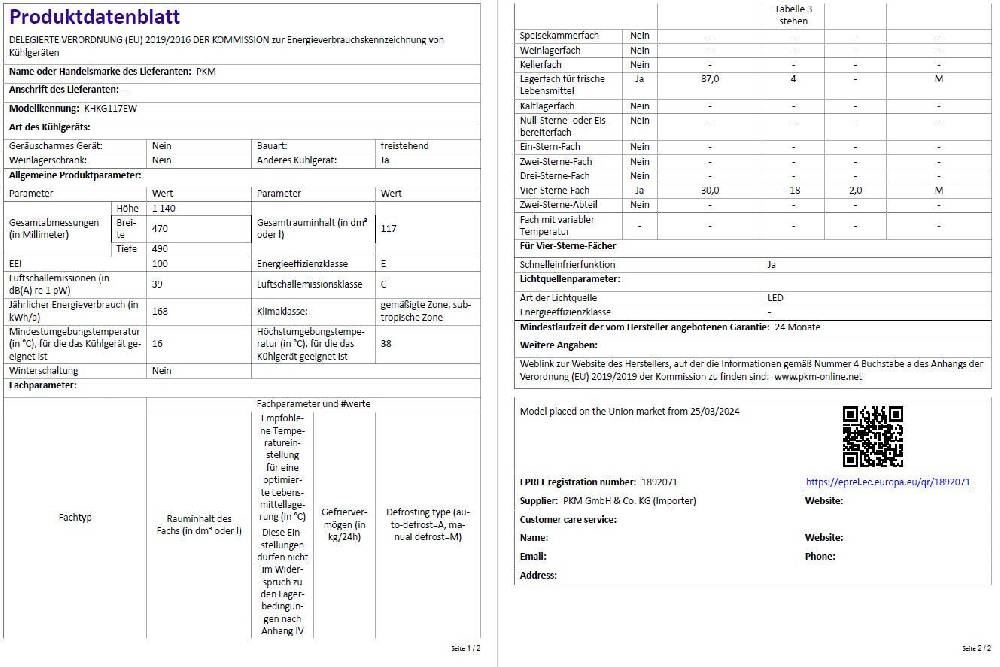 stuebinger_online PKM Kühlgefrierkombination KHKG117EW 117 Liter Nutzinhalt, Weiß, Nur 39 dB Große Rabatte