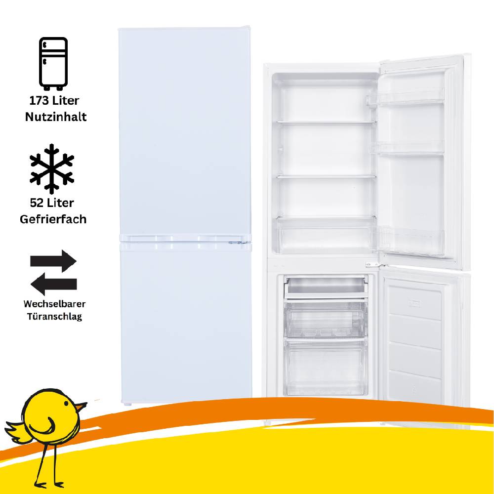Homebird24 GERATEK Kühl-Gefrierkombination KG1200W, 173 Liter, weiß, 4* Gefrierfach