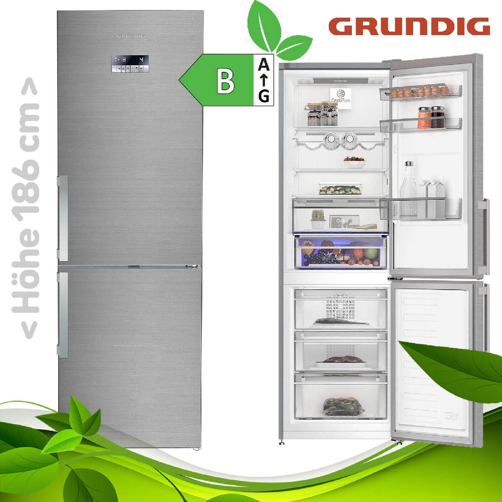 aruh_vertrieb Grundig Kühl Gefrierkombination NoFrost Edelstahl VITAMINZone Display LED 323 L