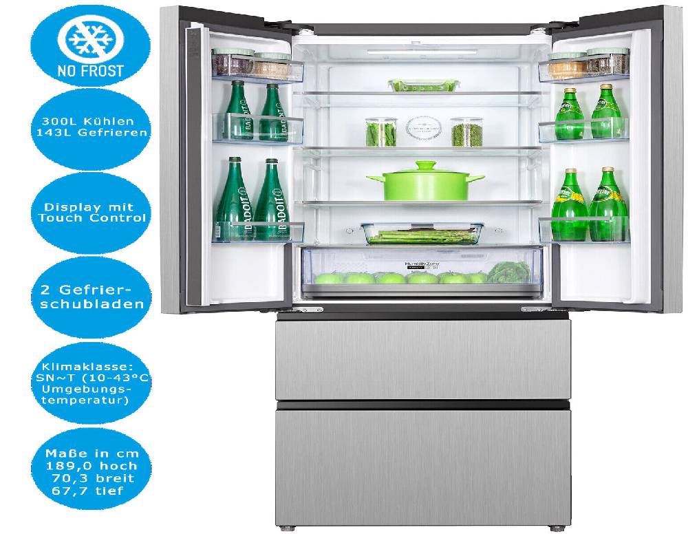 dealforless-shop PKM French-Door Kühlschrank NoFrost 443L 2 Schubladen Touch Bedienung