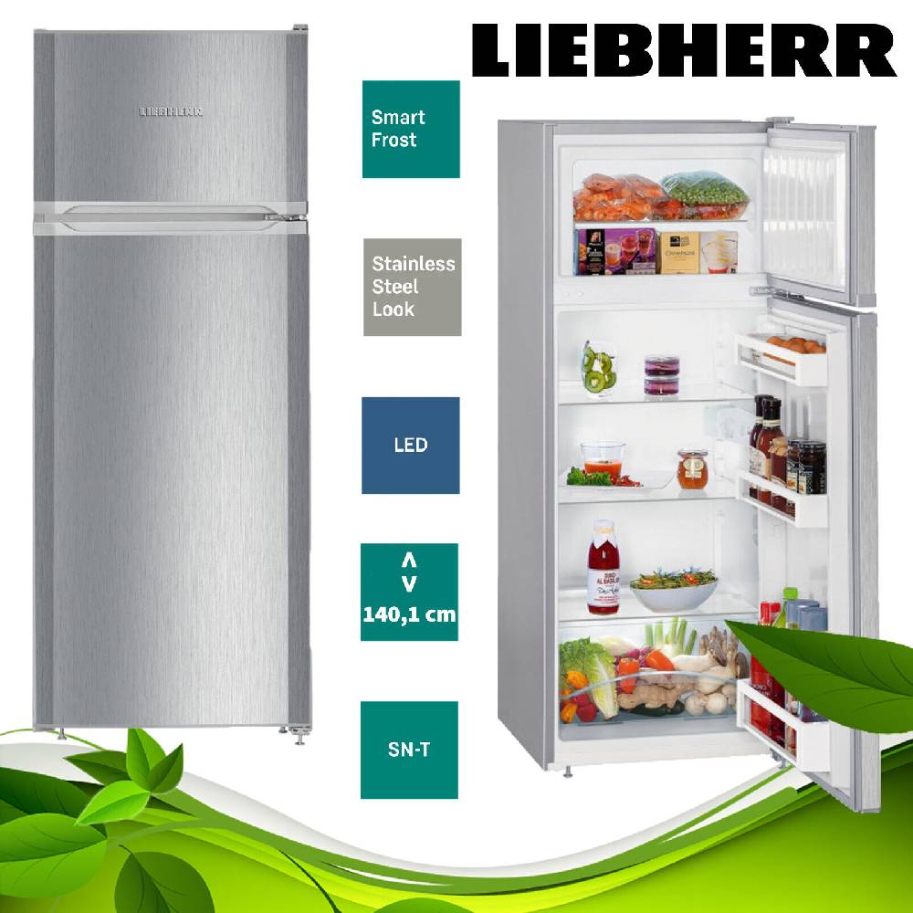 aruh_vertrieb Liebherr Kühl Gefrierkombination Kühlschrank Edelstahl Look LED 140 cm 233 Liter