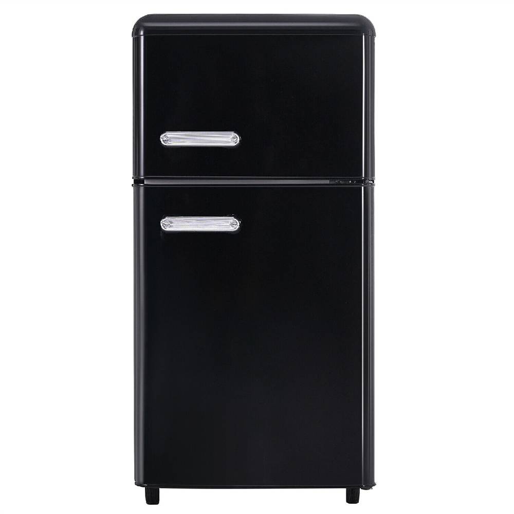 luxeliving_eu Retro Kühl Gefrierkombination freistehend LED Getränke Kühlschrank 72 L Schwarz
