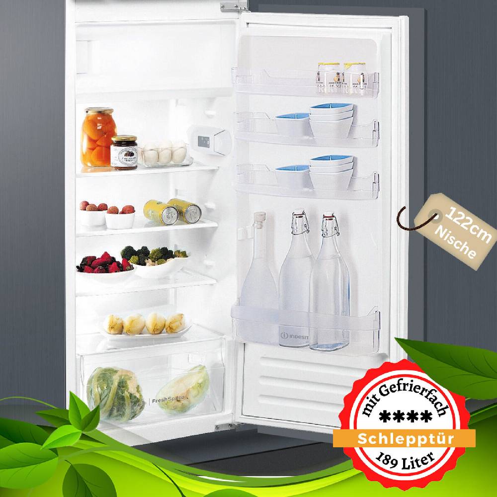 aruh_vertrieb Indesit Einbaukühlschrank 122 cm Nische mit Gefrierfach Schlepptür 189 L LED NEU