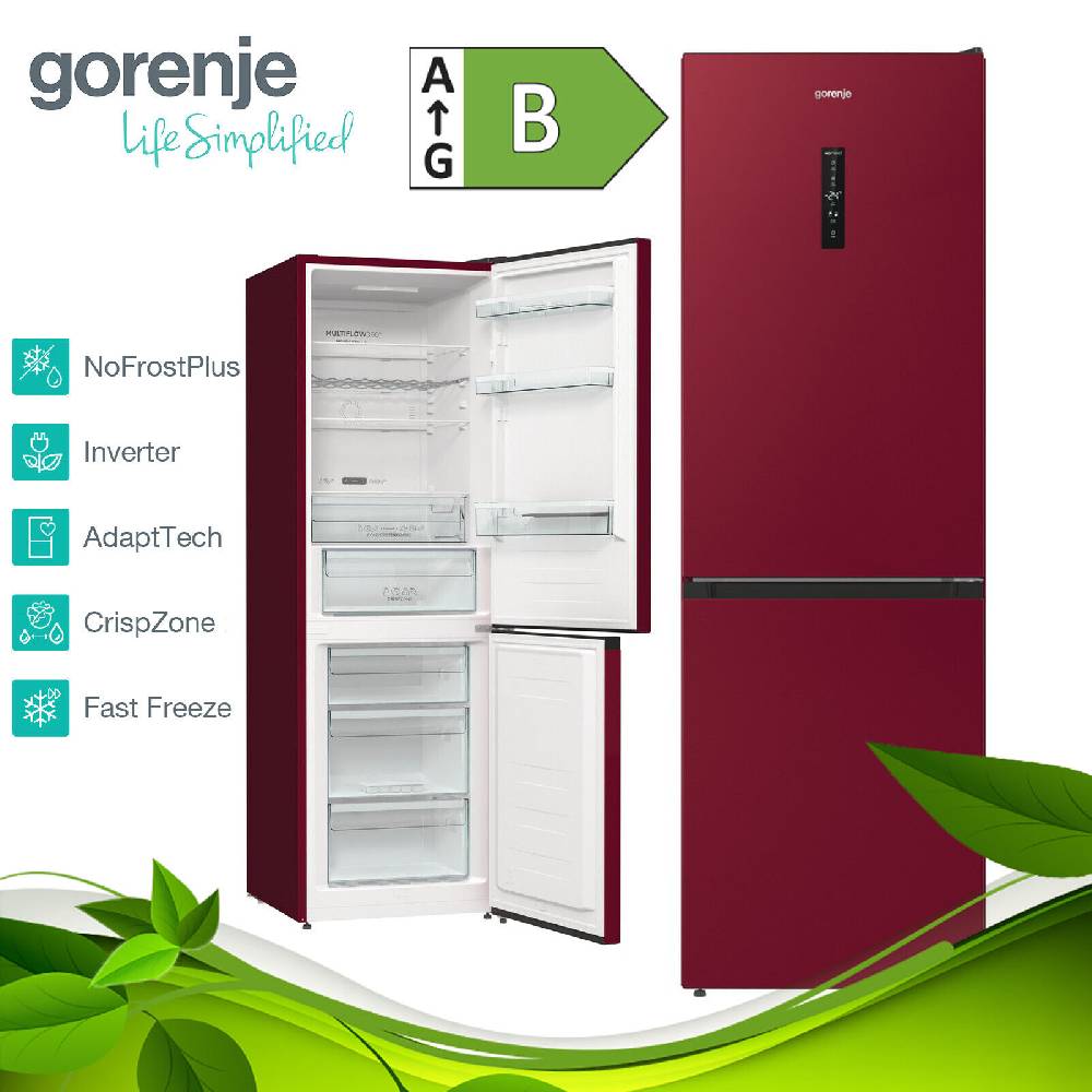 aruh_vertrieb Gorenje Kühl Gefrierkombination NoFrost Plus freistehend Kühlschrank Bordeaux